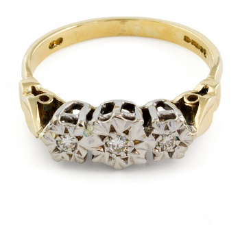 9ct Gold Diamond 3 Stone Ring Size M
